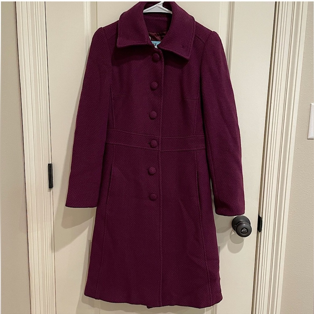 Marciano Plum Purple Long Vintage Style Wool Blend Coat